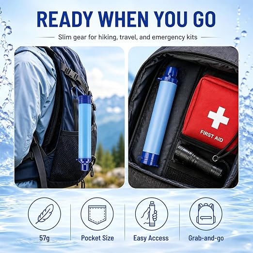 Water Filters Straws, Filtration Portable Gear, Supply for Drinking Hiking Camping Team Family Outing (Set)