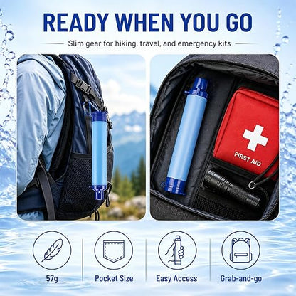 Water Filters Straws, Filtration Portable Gear, Supply for Drinking Hiking Camping Team Family Outing (Set)