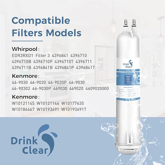 EDR3RXD1 Water Filter Replacement, 1 Pack | Compatible with 4396841, Filter 3, 4396710, Kenmore 46-9083, 46-9030 Refrigerator Water Filter