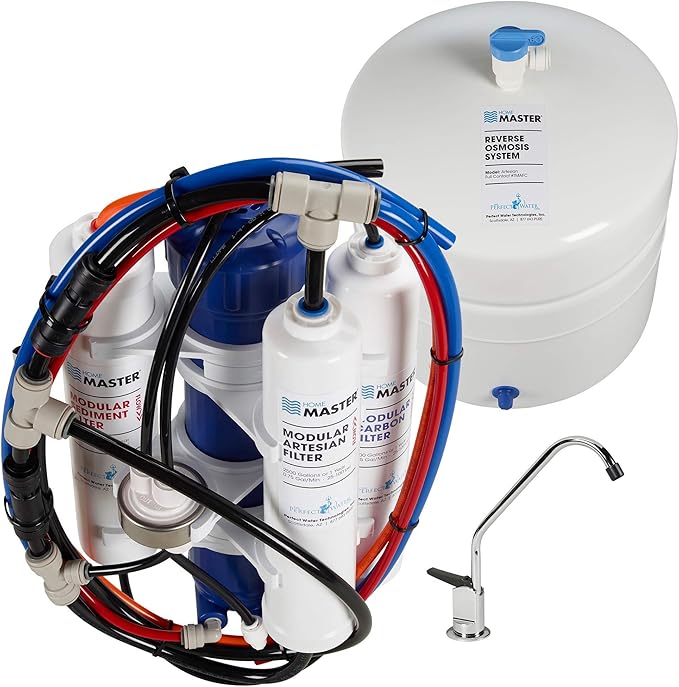 Home Master TMAFC Artesian Full Contact RO System 7-stages 4.5s Fill Rate & ISetTMA8 Water Filter Change Set White