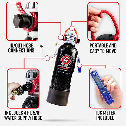Adam's Polishes Portable Spotless Water Deionizer (Small) - Eliminates Water Spots, Spotless Rinse Touchless Detailing - Easy to Use Attaches to Regular Garden Hose