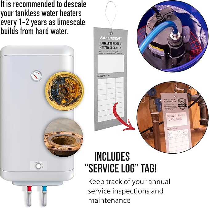 Safetech Tankless Water Heater Flushing Kit with Screw-Top Lid, Premium Hoses, 1/6 HP Utility Pump, and Pump Grate - Just Add Vinegar