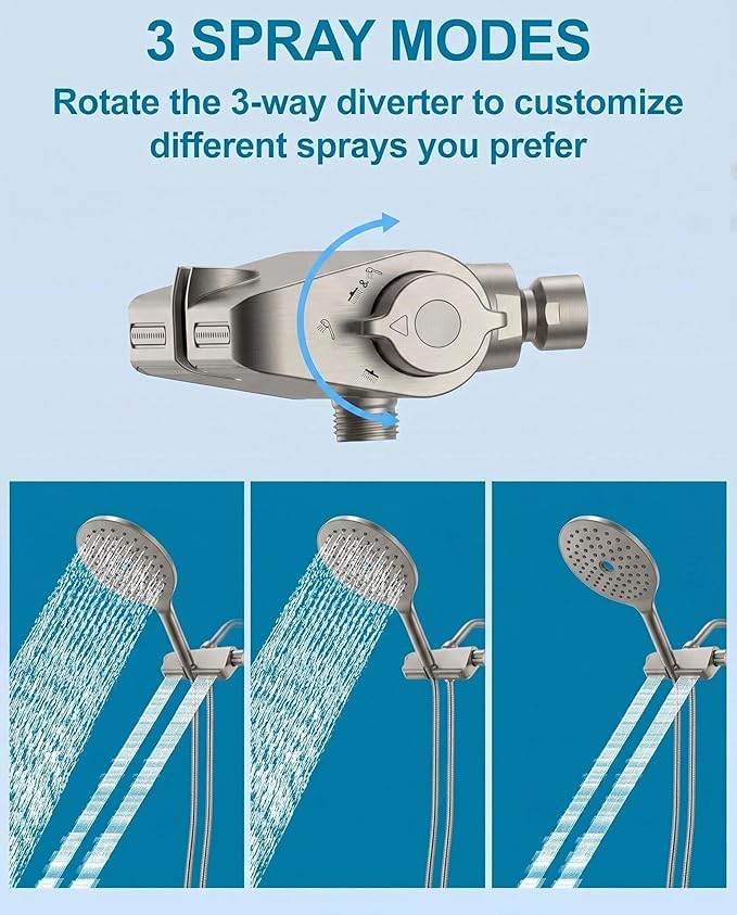 Handheld Shower Head with Filter High Pressure 2-in-1 Dual Spa System 7.5" Rainfall Filtered Showerhead Water Softener Filters for Hard Water 59" Stainless Steel Hose Brushed Nickel