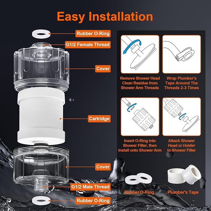 BBLIFE NSF Tested Transparent Shower Filter for Hard Water with Cartridge | Replaceable Cartridge,4000 Gal Capacity, Easy Installation, Reduces Chlorine & Impurities, Helps Improve Skin,Hair, Lead-Free