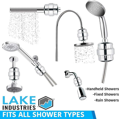 15 Stage Universal Showered Filter | Hard Water Treatment, Removes Chlorine, Heavy Metals & Sediment, Vitamin C & Alkaline PH Balls | Includes 2 Replaceable Cartridges (2)
