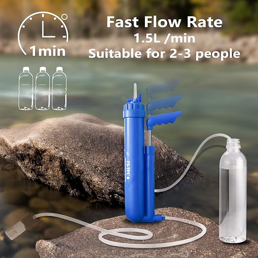 6-Stage Portable Water Filter 0.01 Micron UF and CTO Improving Tastes Water Purifier Survival Gear 1.5L/Min Fast Flow for Hiking, Camping, Travel, and Emergency Preparedness