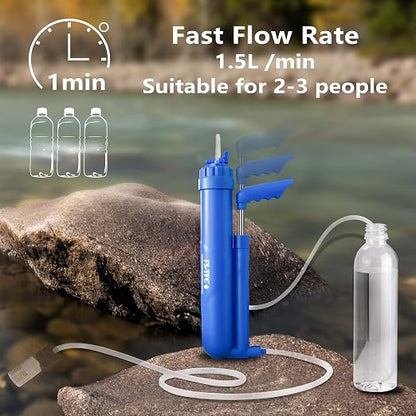 6-Stage Portable Water Filter 0.01 Micron UF and CTO Improving Tastes Water Purifier Survival Gear 1.5L/Min Fast Flow for Hiking, Camping, Travel, and Emergency Preparedness