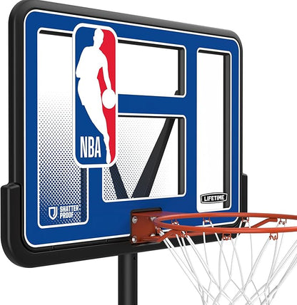 Lifetime NBA League Edition Portable Basketball Hoop, Adjustable Height 7.5-10 Ft, 44 Inch Shatterproof Fusion Backboard, Base with Wheels