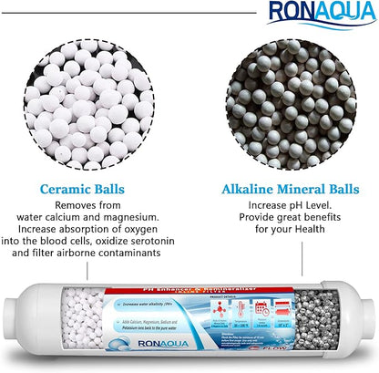 10-inch Universal Alkaline in-line Water Replacement Filter - PH Enhancer, and Re-Mineralizer – Post Filter for Under-Sink or Reverse Osmosis System - Restore Essential Minerals Set of 2