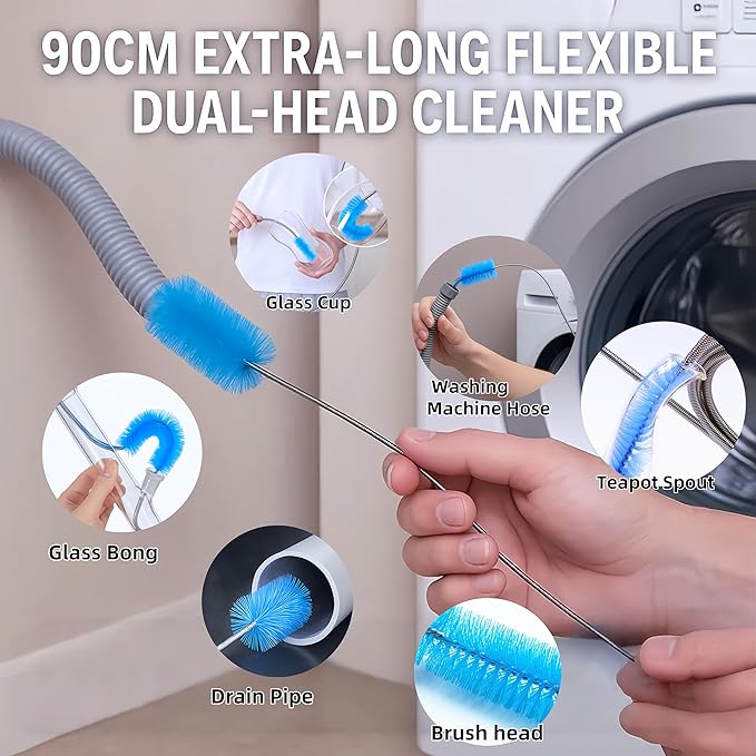 12 Pcs Glass Tube Pipe Cleaning Brush Set – 35" Flexible Hose Brush, 17" Extra Long & Multi-Sized Nylon Cleaners for Curved Glass Tubing, Narrow Neck Tumblers, Straws & Crevices