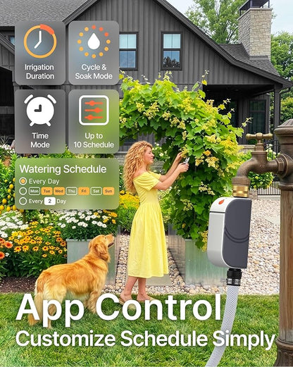 Smart Bluetooth Water Timer for Garden Hose, Heavy-Duty Brass Inlet Water Hose Timer Outdoor, Set & Forget Programmable Irrigation Controller with App, One-Button Manual Watering, IP65 Waterproof