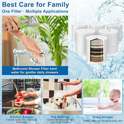 6 Pack 20 Stage Shower Filter Replacement by Cenipar Shower Cartridge Filter, Shower Head Filter Refill with Vitamin C Shower Head Replacement Filter for Hard Water