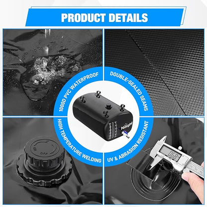 Nilight 30Gal/113L Water Storage Bladder RV Potable Water Bladder Tank 1000D PVC Foldable Collapsible Water Storage Containers for RV Truck Bed Camping Garden Irrigation Emergency Water Use Black