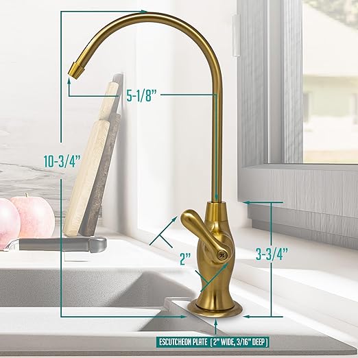 Metpure Airgap RO Faucet Reverse Osmosis Drinking Water Filtration System Water Dispenser Spout (Brushed Gold) with Pre-Inserted Tubing and Faucet Wrench. Vase Style. NSF Certified.
