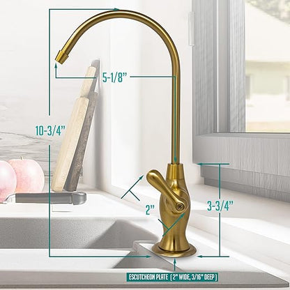 Metpure Airgap RO Faucet Reverse Osmosis Drinking Water Filtration System Water Dispenser Spout (Brushed Gold) with Pre-Inserted Tubing and Faucet Wrench. Vase Style. NSF Certified.