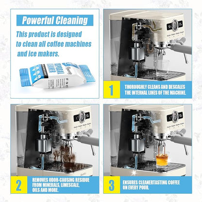 Coffee Machine Cleaner & Descaler Tablets, 2 in 1 Ice Maker Cleaner Tablets, Removes Limescale, Odor & Residue, Deep Clean for Espresso Machines, Coffee Makers & Ice Machines