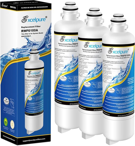 EXCELPURE RWF6100A Refrigerator Water Filter Replacement for Bosch Ultra Clarity Pro, BORPLFTR50, 11025825 Refrigerator Water Filter, Compatible with 12028325, 11032531, B36CT80SNS, WFC100MF, 3 PACK