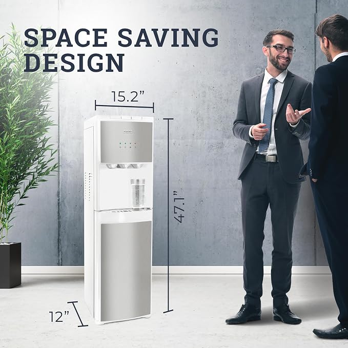 Igloo Bottom-Loading Water Dispenser – Water Cooler Dispenser with Hot, Cold & Temperature Settings- Electric Water Dispenser Fits 3- & 5-Gallon Jugs with Child Safety Lock Office Use– White Stainless