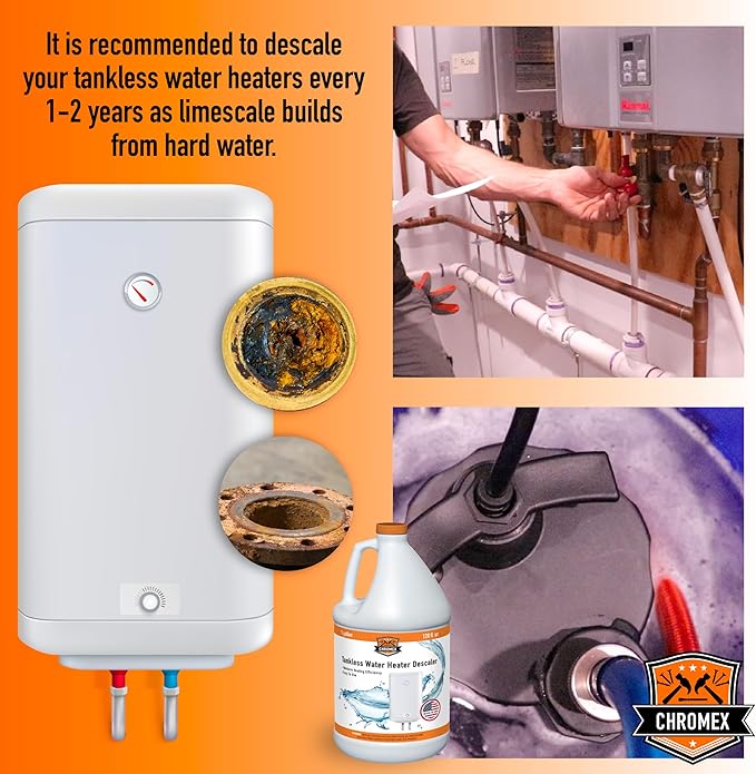 Chromex Tankless Water Heater Descaling Solution | Highly Effective Descale, 1 gallon