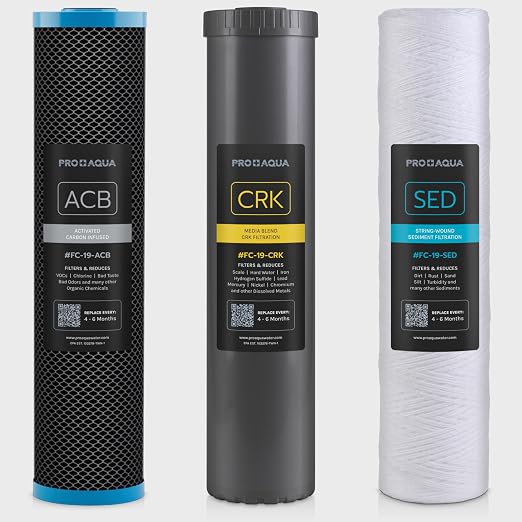 PRO+Aqua Elite GEN2 Whole House Replacement Filter Set, Heavy Metals Well Water - Sediment, KDF/Blend, Carbon Infused Cartridges FC-PK19-100E