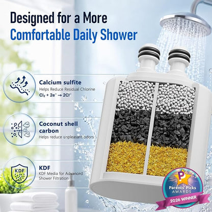 Veken Shower Filter to Reduce Chlorine, KDF Shower Head Filters with Activated Carbon and Calcium Sulfite for Filtered Shower Water, Filtro Para Ducha De Baño, One-Press Replacement, White