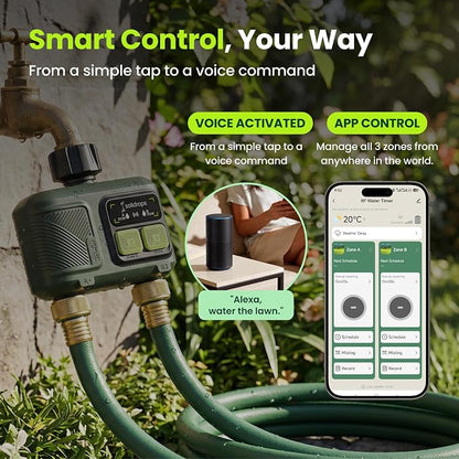 WiFi Water Timer Smart Irrigation Controller with Gateway | 984ft RF range, 8-month battery life, weather delay, OTA updates, AES-128 security, and supports up to 64 devices