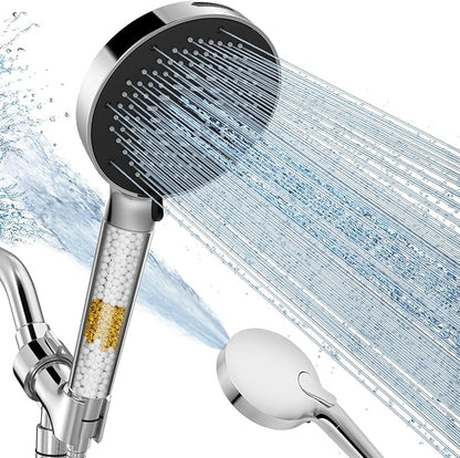 SR SUN RISE NSF Certified Filtered Shower Head with Handheld for Hard Water to Remove Chlorine High Pressure 9-Spray Setting (with Power Wash) Anti-Clog Nozzles (1 Filter, Chrome Silver)