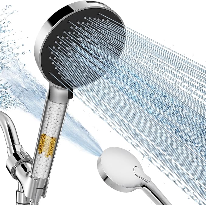 SR SUN RISE NSF Certified Filtered Shower Head 9-Spray Setting with Handheld for Hard Water to Remove Chlorine High Pressure Anti-Clog Nozzles (1 Filter, Chrome Silver)