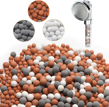 Patelai Replacement Anion Mineral Shower Head Bead Refills Purifying Water Mineral Bead Filtration Stone Ball for Filtered Shower Head, Diameter 7-8 mm(330.0 Grams,Orange, Gray, White)