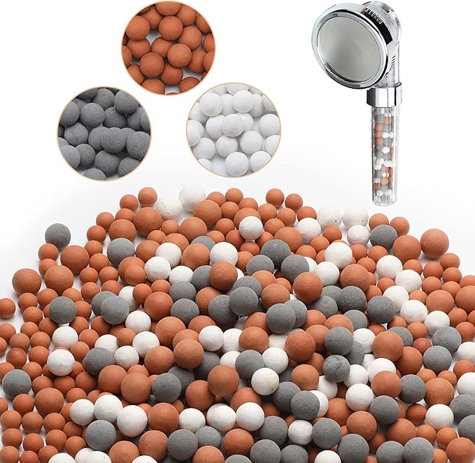 Patelai Replacement Anion Mineral Shower Head Bead Refills Purifying Water Mineral Bead Filtration Stone Ball for Filtered Shower Head, Diameter 7-8 mm(150.0 Grams,Orange, Gray, White)