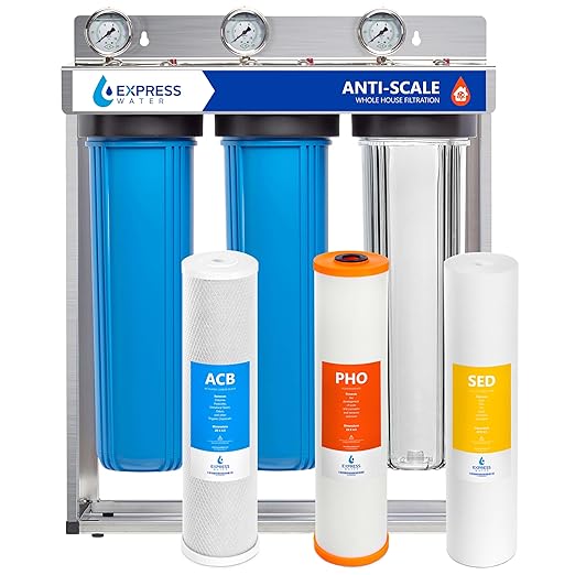 Express Water Whole House Water Filter System, 3 Stage Home Purifier System, Top Tier Filtration Specially Designed to Prevent Scale Build-Up, Protects Pipes and Appliances