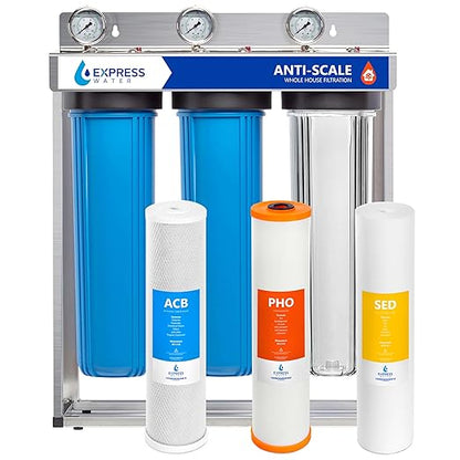 Express Water Whole House Water Filter System, 3 Stage Home Purifier System, Top Tier Filtration Specially Designed to Prevent Scale Build-Up, Protects Pipes and Appliances