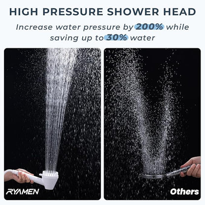 Ryamen 2026 Magnetic Filtered Shower Head with Handheld– High Pressure Showerhead with Power Wash Mode, Chlorine Removal, Massage Brush, Pressure Adjustable, One-Touch Pause (White)