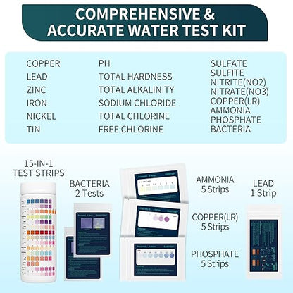 EASYTEST 20 in 1 Drinking Water Test Kit - Well Water Testing Kit - Water Test Strip for House Water for pH, Hardness, Chlorine, Lead, Iron, Bacteria & More