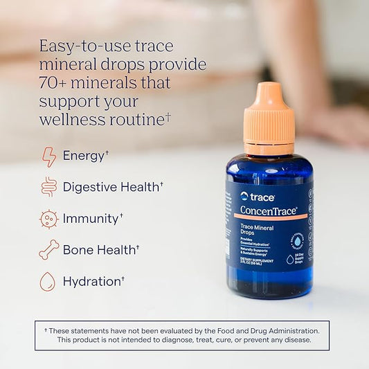 Trace Minerals ConcenTrace Trace Mineral Drops | Supports Energy, Digestion, Bone Health & Hydration, 70+ Ionic Trace Minerals w/ Magnesium, Chloride & Potassium | Keto, Vegan & Non-GMO | 24 Servings