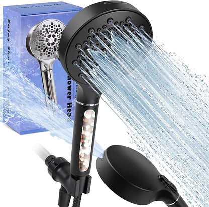 Filtered Shower Head with Handheld, High Pressure 7-Spd Detachable Chrome Showerhead with Stainless Hose, Water Softener Filter Beads for Hard Water - Remove Chlorine, Reduce Dry Itchy Skin