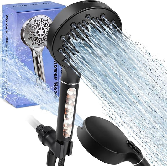 Filtered Shower Head with Handheld, High Pressure 7-Spd Detachable Chrome Showerhead with Stainless Hose, Water Softener Filter Beads for Hard Water - Remove Chlorine, Reduce Dry Itchy Skin