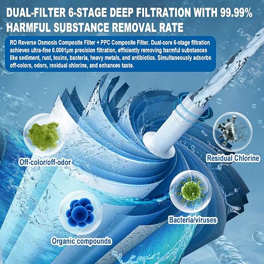 Level 6 RO Reverse Osmosis Filtration System—Under-Sink Water Purifier + 6 Filter Cartridges (Includes Faucet and Storage Tank), Featuring pH Adjustment and Mineral Replenishment, 100 GDP