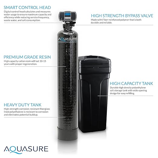 Aquasure 32,000 Grains Whole House Water Filter Bundle with Automatic Digital Metered Control Softener and 75 GPD RO Reverse Osmosis Drinking System | Removes Hardness | Ideal for 1-3 bathrooms