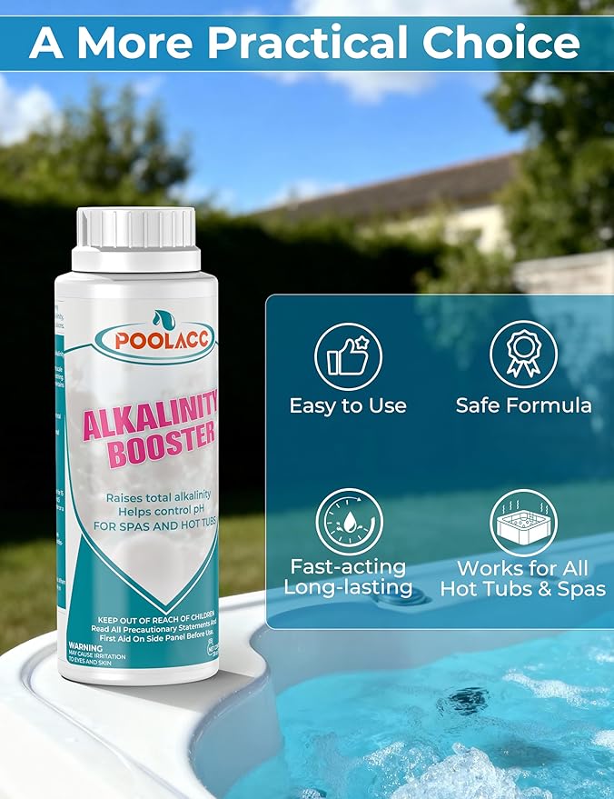 POOLACC Total Alkalinity Increaser for Hot Tub, Raises Alkalinity, Stabilizes pH Fluctuation, Keeps pH Balanced, Spa Maintenance Chemicals, 38oz