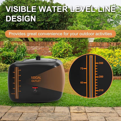 100 Gallon Water Bladder, 1000D PVC Foldable Portable Water Tank, Black Large Capacity Water Bag Container for Garden, Drought Resistance, Fire Prevention, Emergency Supply