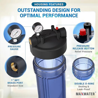 20 x 4.5 Whole House 1 Stage Anti Scale Phosphate Filter System w/ 1" NPTF Port Housing Head Includes Phosphate Filter, Gauge & Bracket BB-20B WH100SP WDS150K CB1-CAB20-BB DB20P