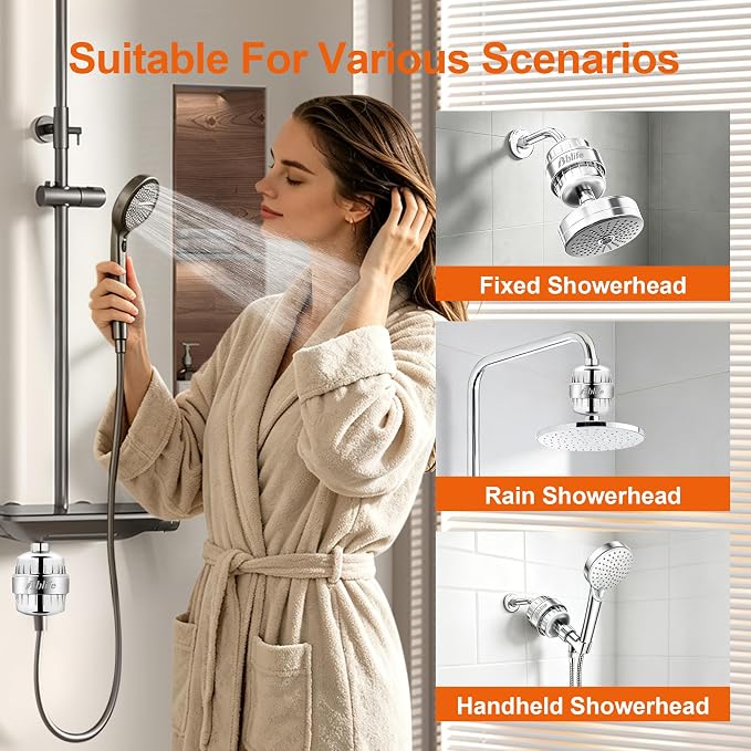 BBLIFE Shower Filter for Hard Water with NSF Certified KDF Filter Media | Multi-Stage Filtration, NSF Certified KDF, Carbon & Calcium Sulfite Reduces Chlorine, Odors & Impurities, Easy Installation