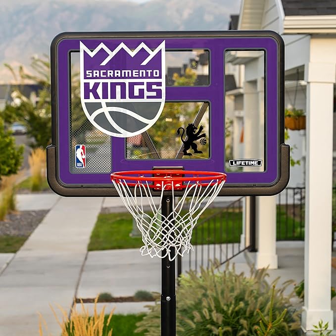 Lifetime NBA Sacramento Kings Portable Basketball Hoop, Adjustable Height 7.5-10 Ft, 44 Inch Shatterproof Fusion Backboard, Base with Wheels