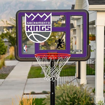 Lifetime NBA Sacramento Kings Portable Basketball Hoop, Adjustable Height 7.5-10 Ft, 44 Inch Shatterproof Fusion Backboard, Base with Wheels