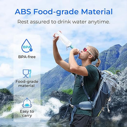 Waterdrop Gravity Water Filter Straw, Camping Water Filtration System, Water Purifier Survival for Travel, Backpacking and Emergency Preparedness, 0.1 Micron, 3 Pack, Light Blue