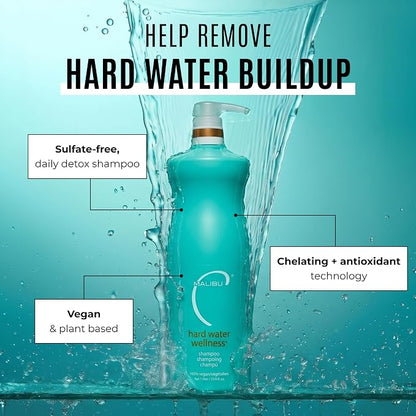 Malibu C Hard Water Wellness Shampoo - Hydrating, Sulfate-Free Hair Care for Hard Water - Removes Minerals and Buildup (33.8 oz)