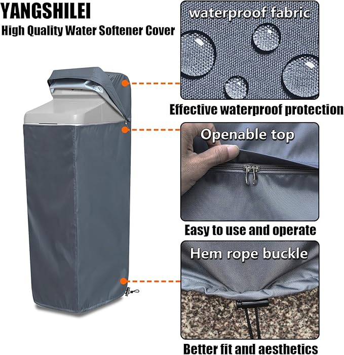 Water Softener Cover for WHES30E/WHES40E Grain Softener, Openable top Easy to use Removal-free installation for UV Dust protection of Water Softener Housings Outdoor or indoor (Grey)