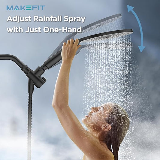 Dual Filtered Shower Heads Combo, High Pressure Rain Shower Head with Handheld Spray Built-in Power Wash, Dual Handheld Shower Head for Hard Water, Remove Chlorine for Healthier Skin-Black