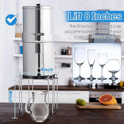 Dreyoo Water Filter Stand 8" Tall by 9" Wide Compatible with Berkey Water Filter System Countertop, Detachable Stainless Steel Stand for Most Medium Gravity Fed Drinking Fountain
